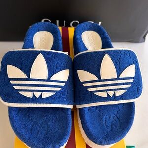 NWT men's GUCCI Adidas Collaboration Platform Sandals 702412 GG US7